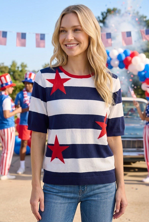 4th Of July Star Striped Sweater