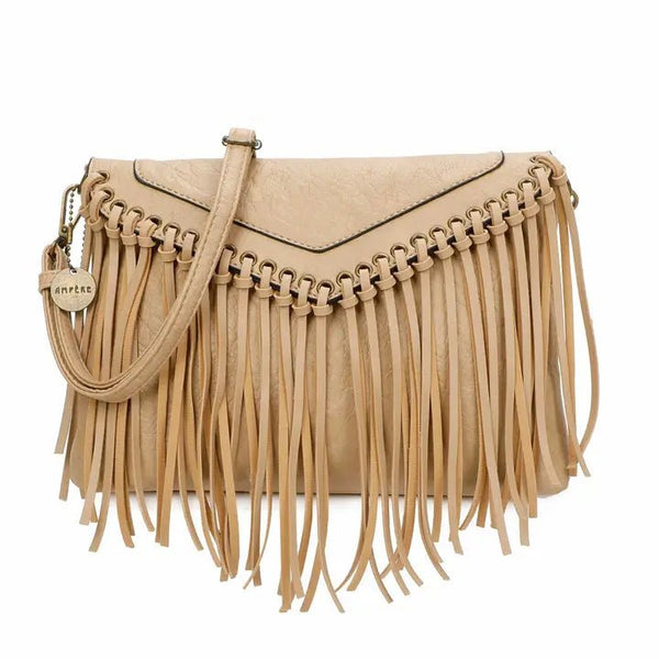 Dallas Classic Vegan Leather Western Fringe Crossbody Bag - Blush & Cactus