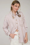 Stripe Collared Button Down Long Sleeve Shirt - Blush & Cactus