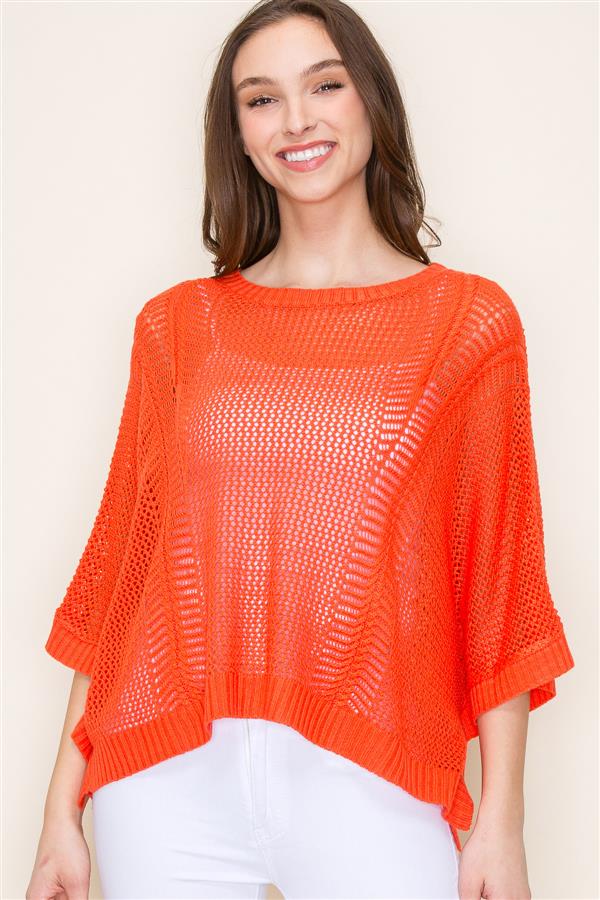 Crochet Fish Net Like Kimono Sleeve Cover Up Sweater - 2 Colors