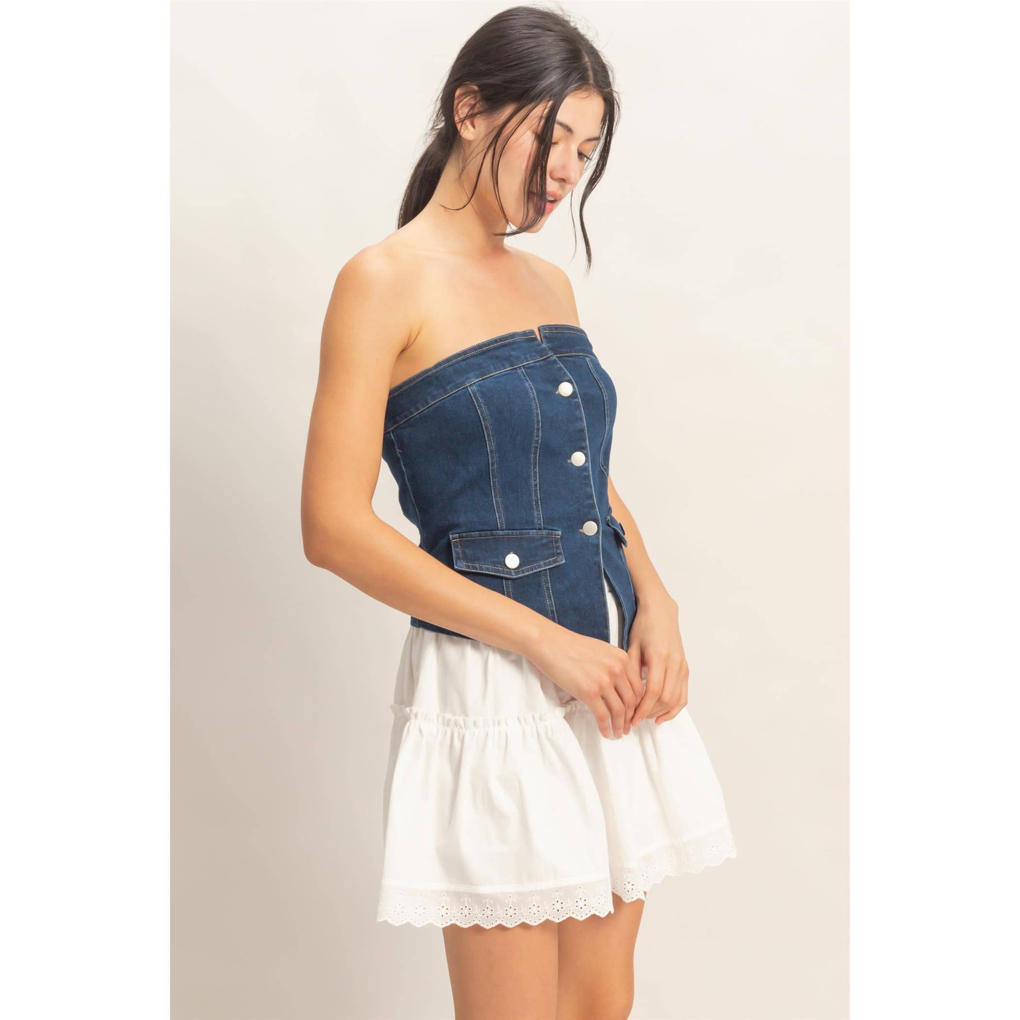 Nashville Nights Denim Strapless Top - Blush & Cactus