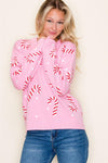Christmas Candy Cane, Crew Neck, Long Sleeve Pullover Sweater - Blush & Cactus