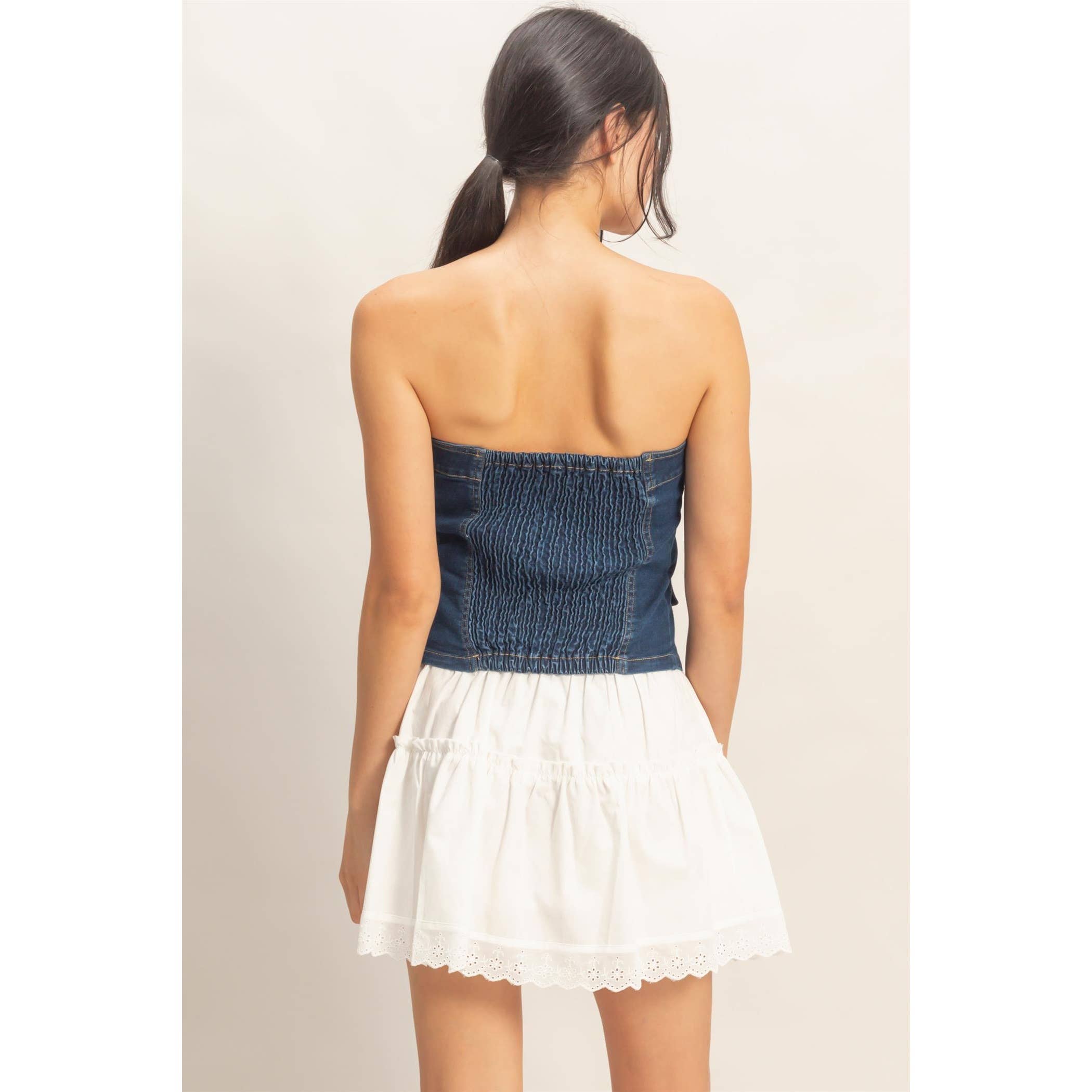 Nashville Nights Denim Strapless Top - Blush & Cactus