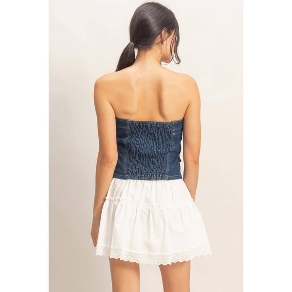 Nashville Nights Denim Strapless Top - Blush & Cactus