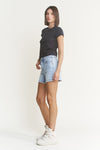 Mica Denim Super High Shorts with Frayed Raw Hem