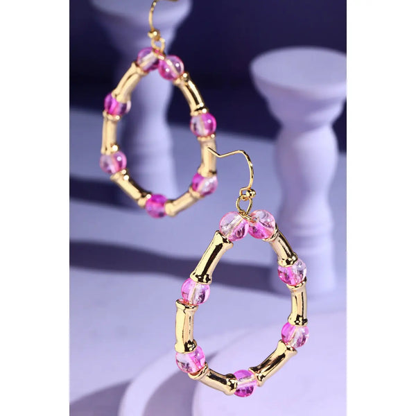 Beaded Metal Teardrop Earrings - Blush & Cactus