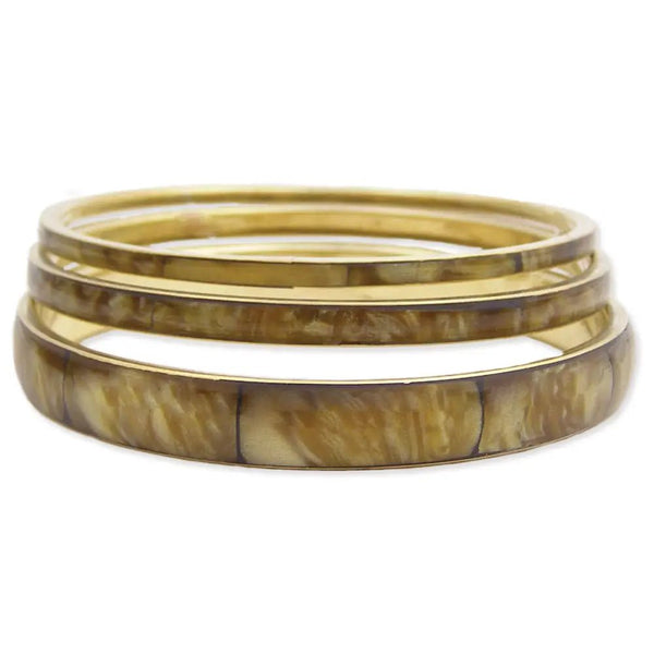 Set of 3 Marbled Resin Gold Metal Bangles - Blush & Cactus