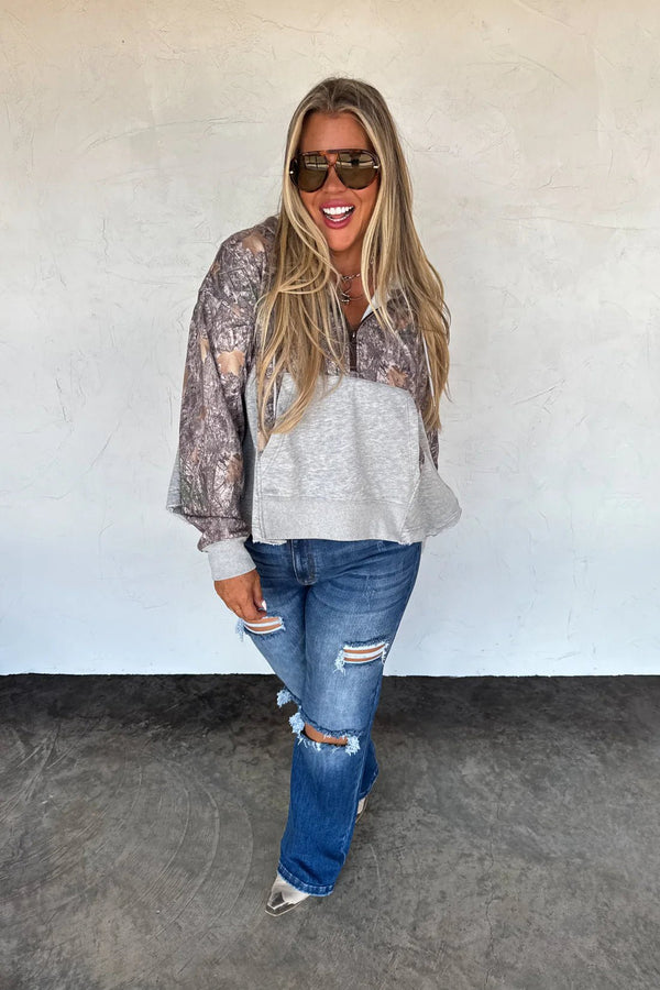 The Hunter Half Zip Hoodie Pullover - Blush & Cactus