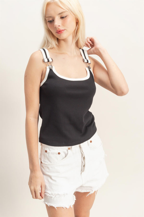 Scoop Neck Buckle Strap Tank Top