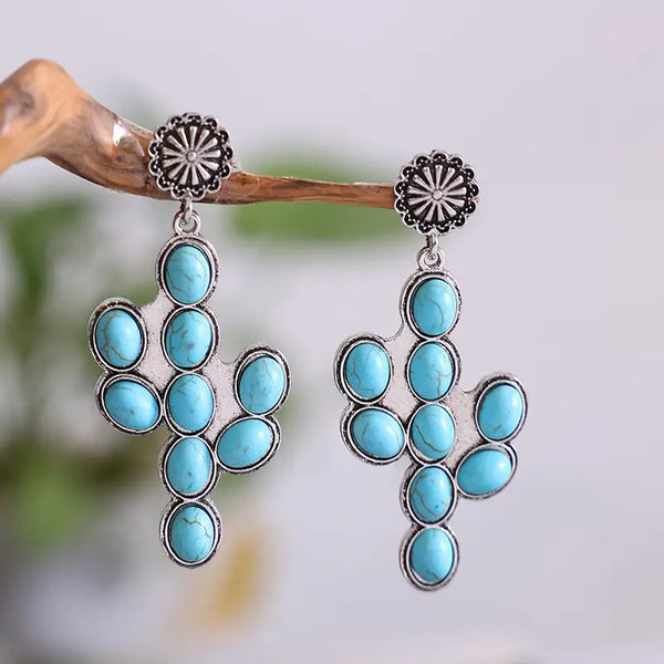 Cactus Turquoise Alloy Earrings