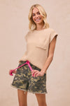 BIBI Braided Waist Belt Patch Pockets Camouflage Print