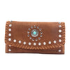 Myra Yellowstone Briar Meadow Studded Suede Leather Women’S Purse in Desert Tan