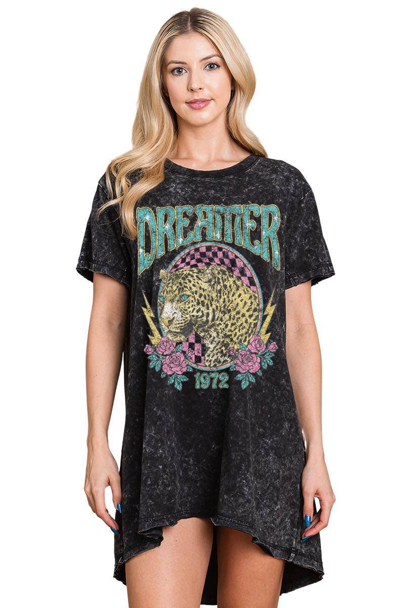 Dreamer Leopard Vintage Graphic Tunic Top