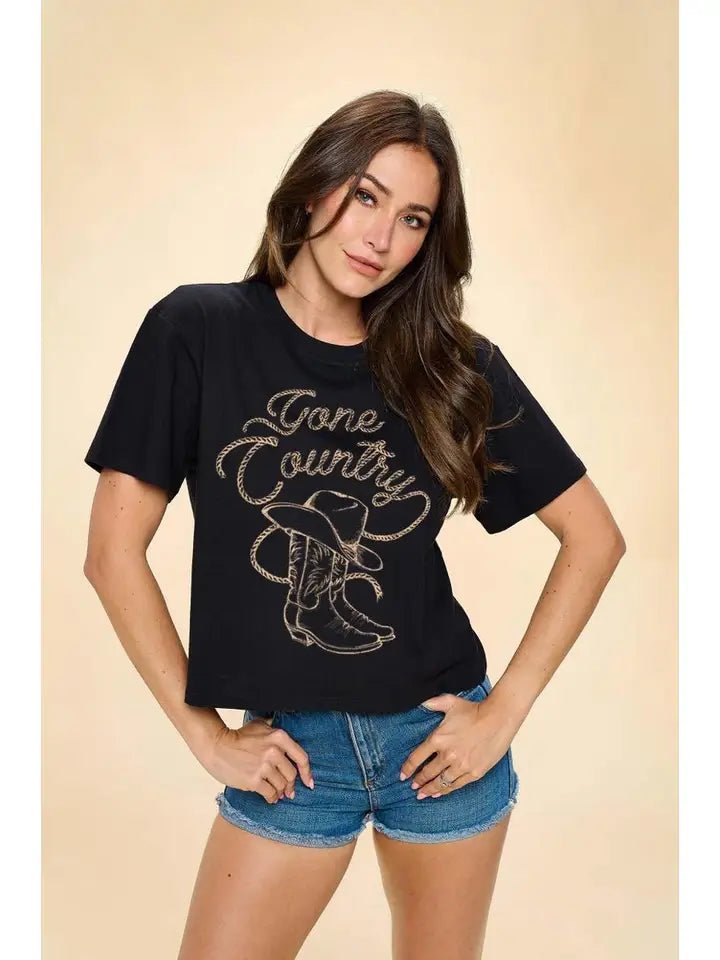 Zutter Gone Country Western Graphic Premium Cotton Faux Crop Tee - Blush & Cactus