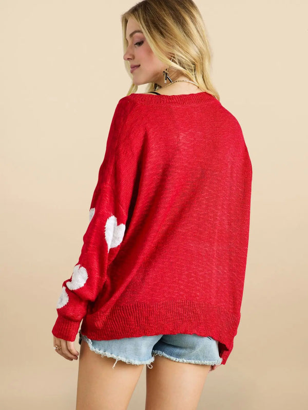 Lovely Heart Lightweight Sweater Top - Blush & Cactus