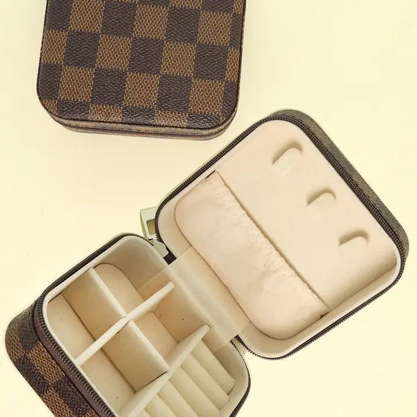 Checker Pattern Pu Leather Jewelry Box