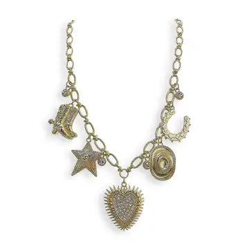 Gold Tone Chunky Metal Charm Necklace