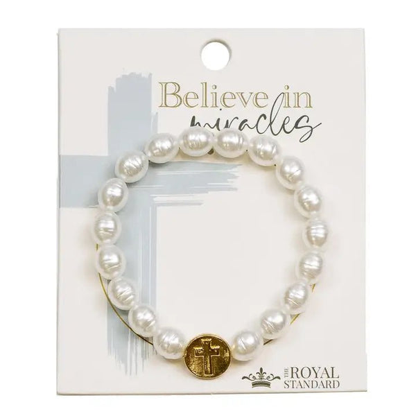Believe in Miracles Bracelet White/Gold 7" - Blush & Cactus