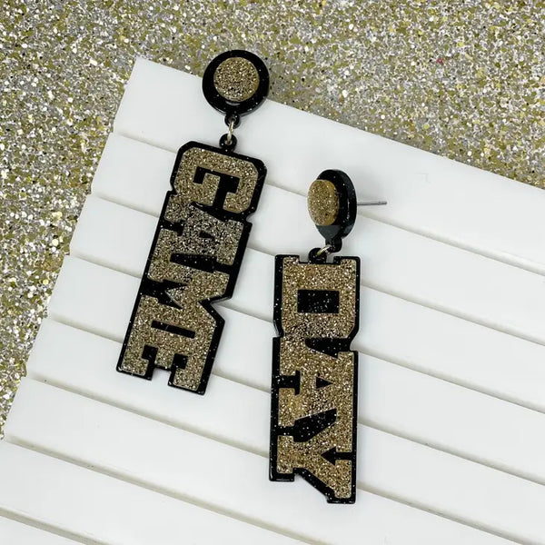 'Game Day' Statement Dangle Earrings - Black & Gold
