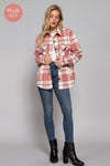 Long Slv Wool Blend Plaid Jacket - Curvy Size - Blush & Cactus