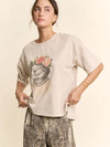 BLOSSOM - CROWNED Kitty Printed Top - Blush & Cactus
