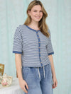 Stripe Button Down Short Sleeve Thermal Knit Top - Blush & Cactus