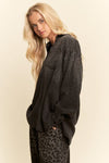 Davi & Dani Oversized Rhinestone Chest Pocket Denim Shirt - Blush & Cactus