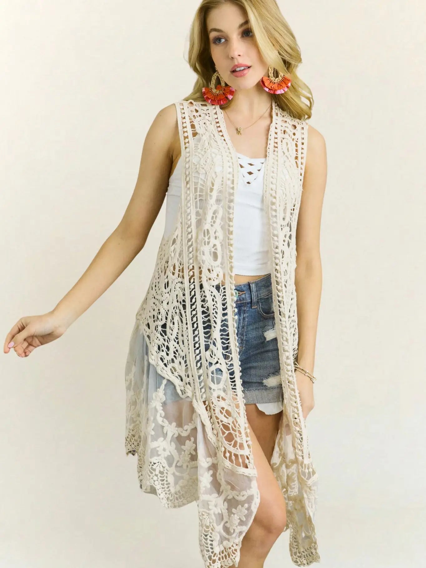 Golden Hour Crochet Vest - Blush & Cactus