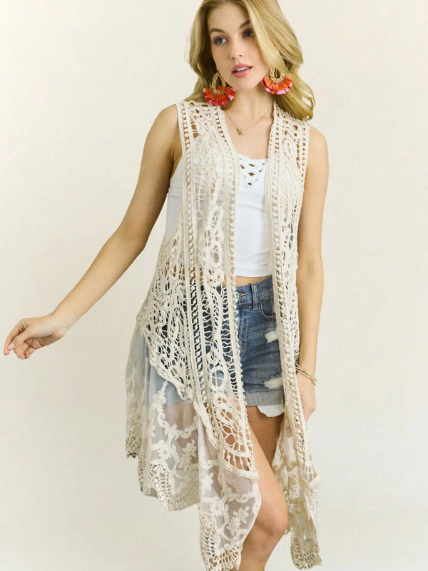 Golden Hour Crochet Vest - Blush & Cactus