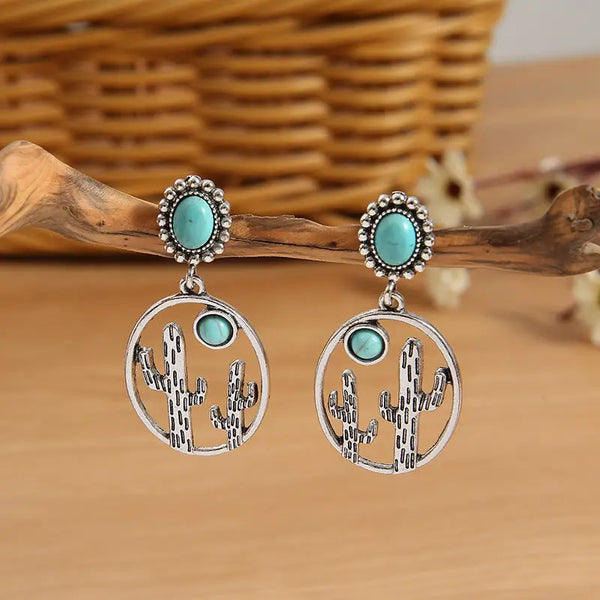 Oval Hollow Cactus Alloy Earrings