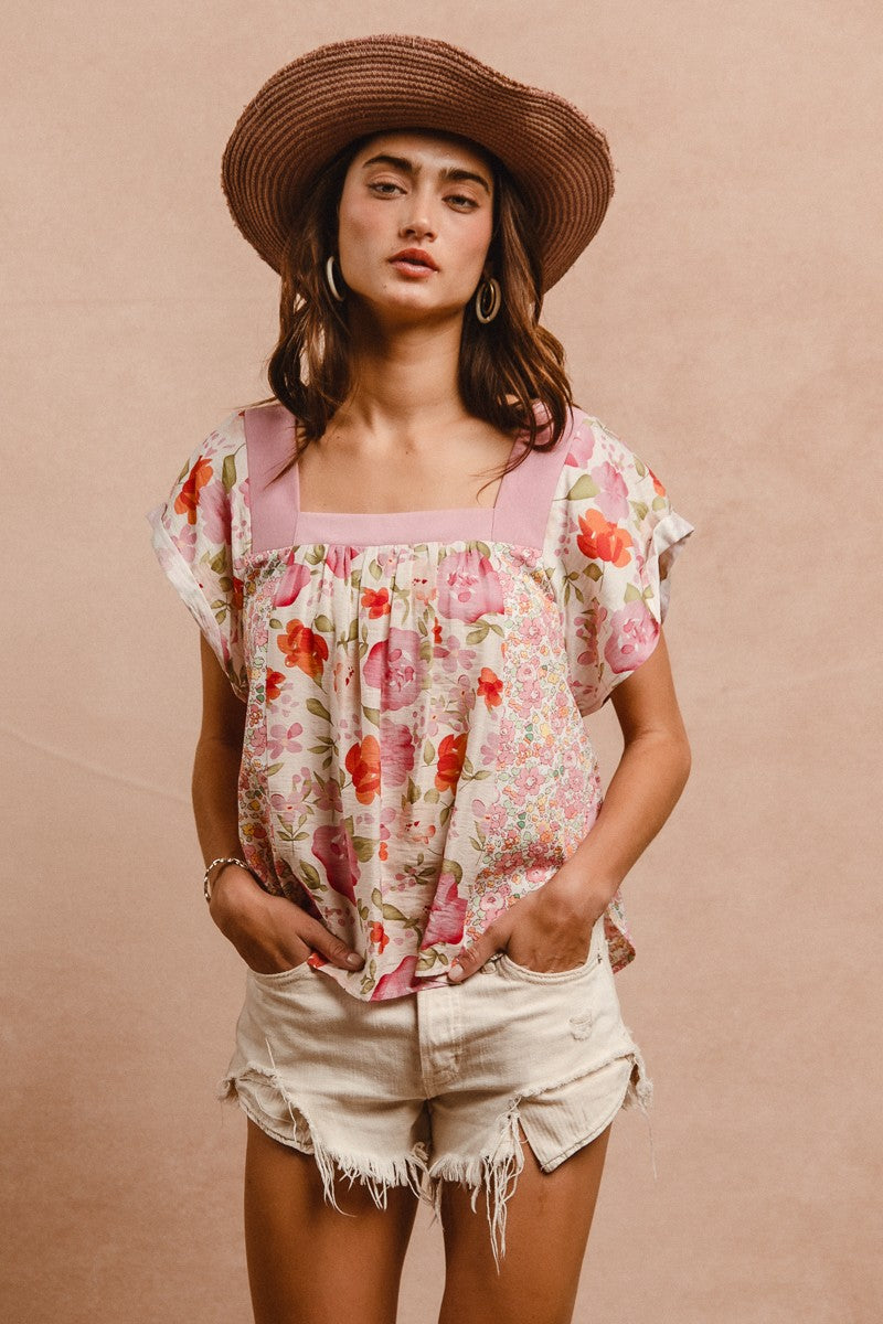 BIBI Floral Print Mix And Match Square Neck Top