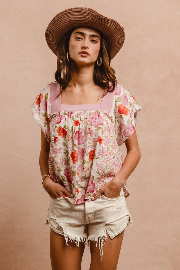 BIBI Floral Print Mix And Match Square Neck Top