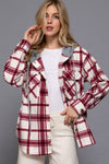 Plaid Print Hoodie Fleece Jacket - Blush & Cactus