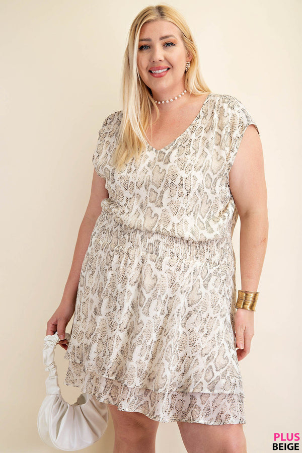 Animal Print Waist Smocking Dress - Curvy Size