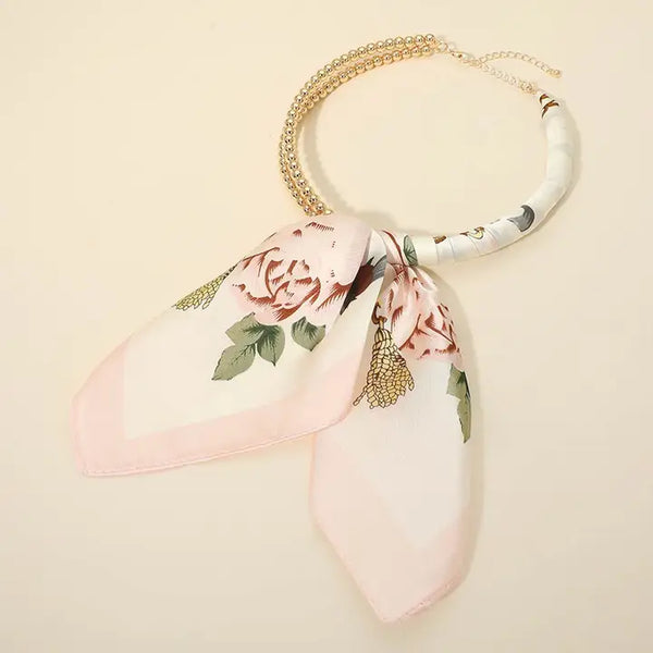 Abstract Pattern Fabric Scarf Double Bubble Chain Necklace