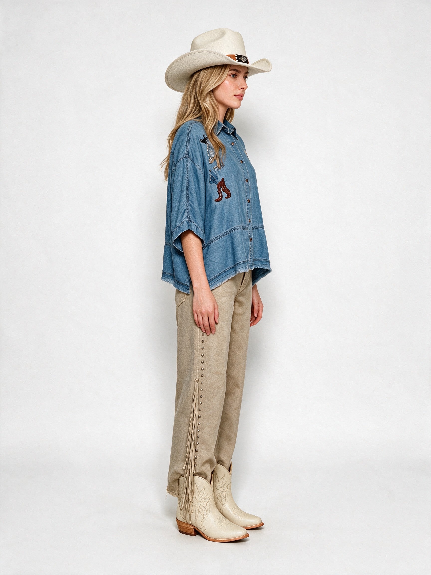 Western Cowboy Embroidered Tencel Shirt