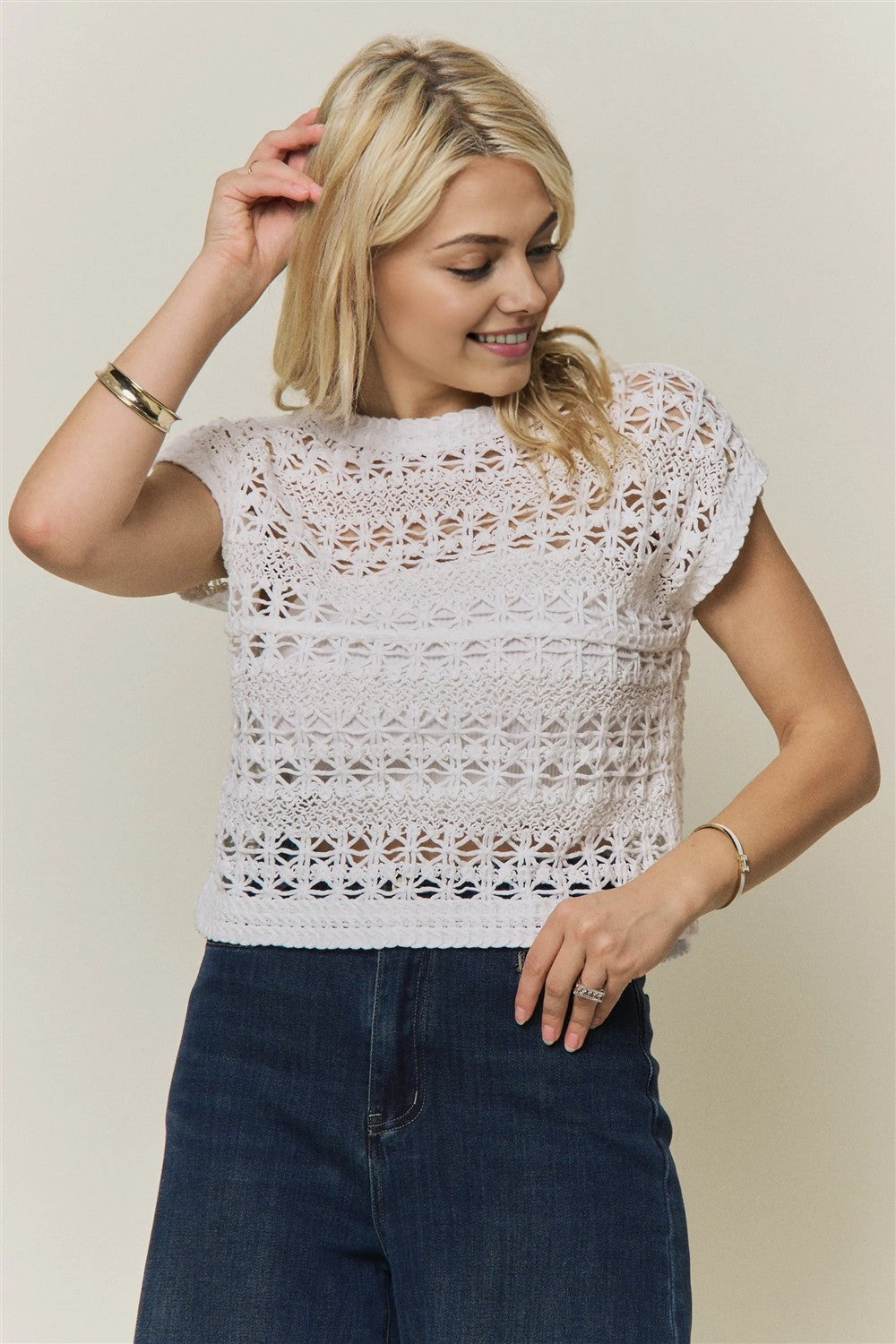 Cap Sleeve Crochet Knit Crop Top