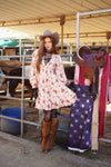 Western Motif Smocked V - neck Mini Dress - Blush & Cactus