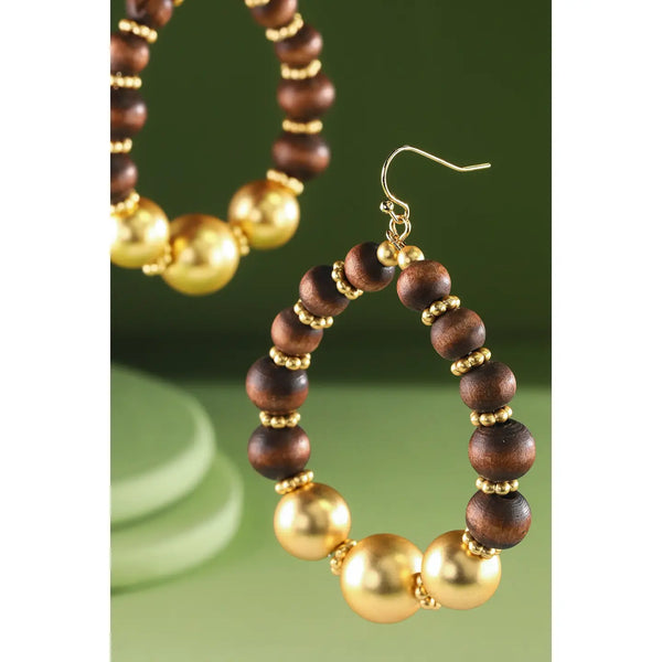Wood Bead Teardrop Earring - Blush & Cactus