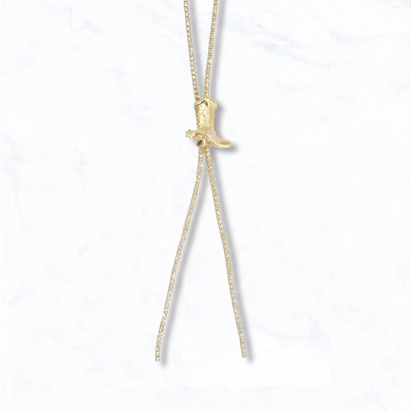 Adjustable Crystal Bolo Cowboy Boot Necklace - Blush & Cactus