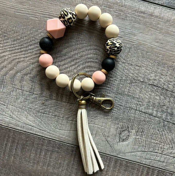 Pink and Leopard Wristlet Keychain - Blush & Cactus