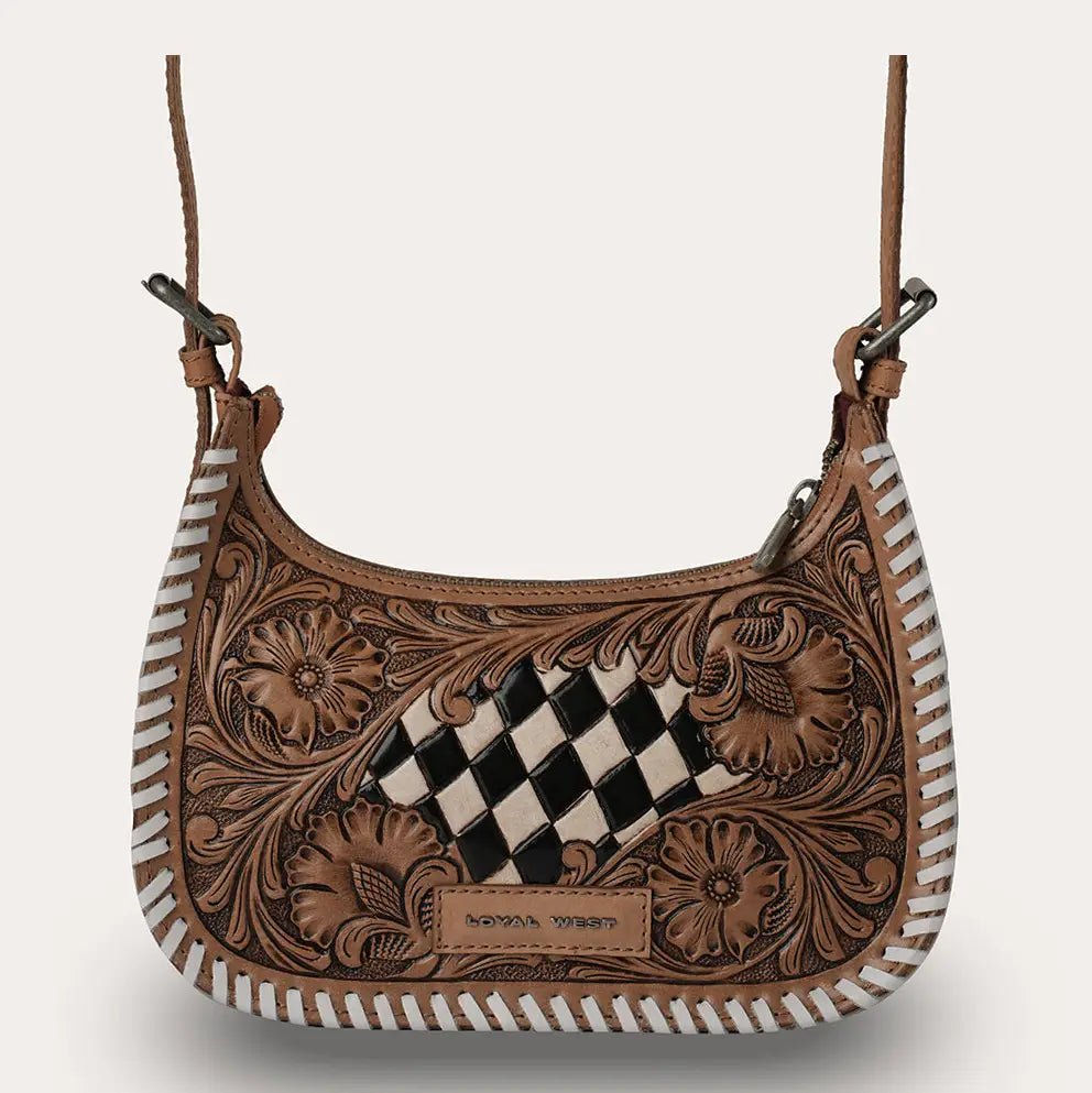 Handtooled Dannia Medium Purse Checkered Edition - Blush & Cactus