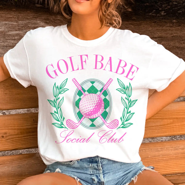Golf Babe Pink Social Club Country Golfing Wife Graphic Tee - Blush & Cactus