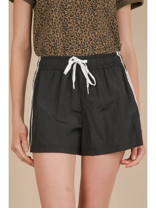 Side Stripe & Lace Trim Detail Activewear Shorts