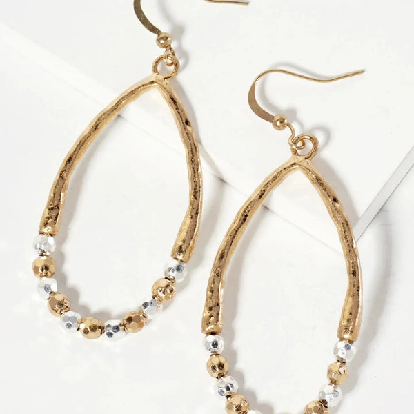 Dual - Tone Hammered Metallic Teardrop Dangle Earrings - Blush & Cactus