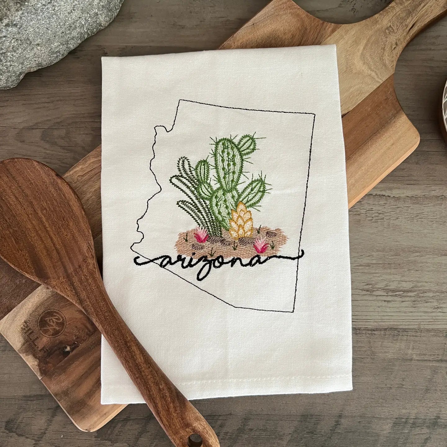Arizona State Sonoran Desert Embroidered Kitchen Towel