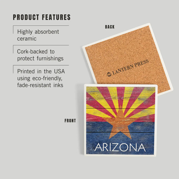 Ceramic Coaster Arizona, Rustic State Flag