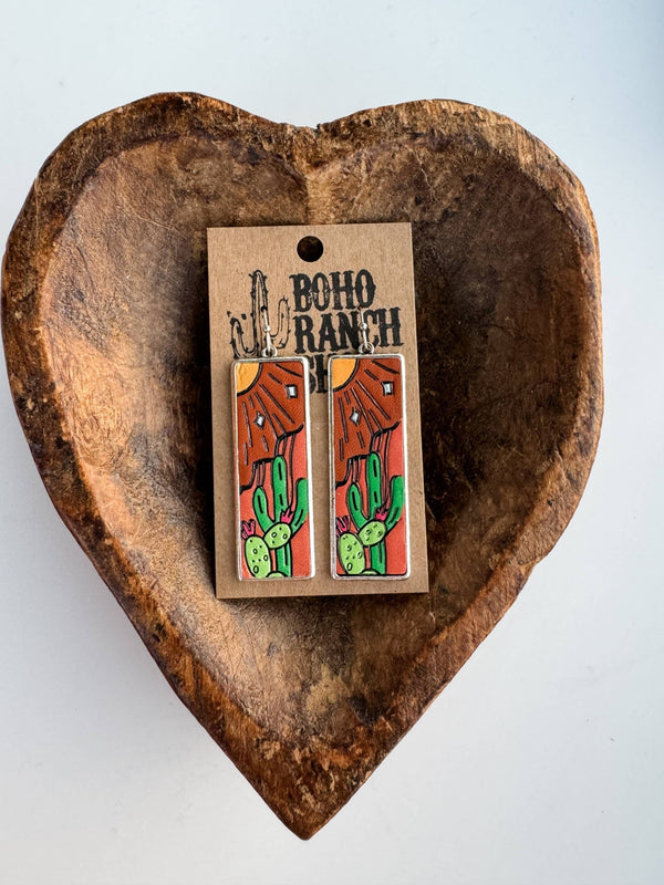 Leather Western Earrings - teardrop bar cactus boots flowers - Blush & Cactus