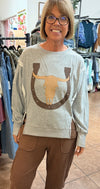 ODDI Bull Skull and Horseshoe Sweatshirt - Blush & Cactus