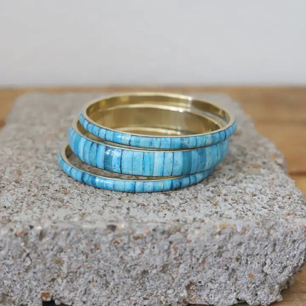 Turquoise Inlay Gold Bangle Set - Blush & Cactus